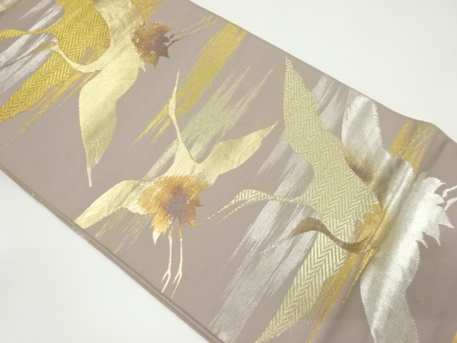 アンティーク　霞に鶴模様織り出し袋帯（材料）